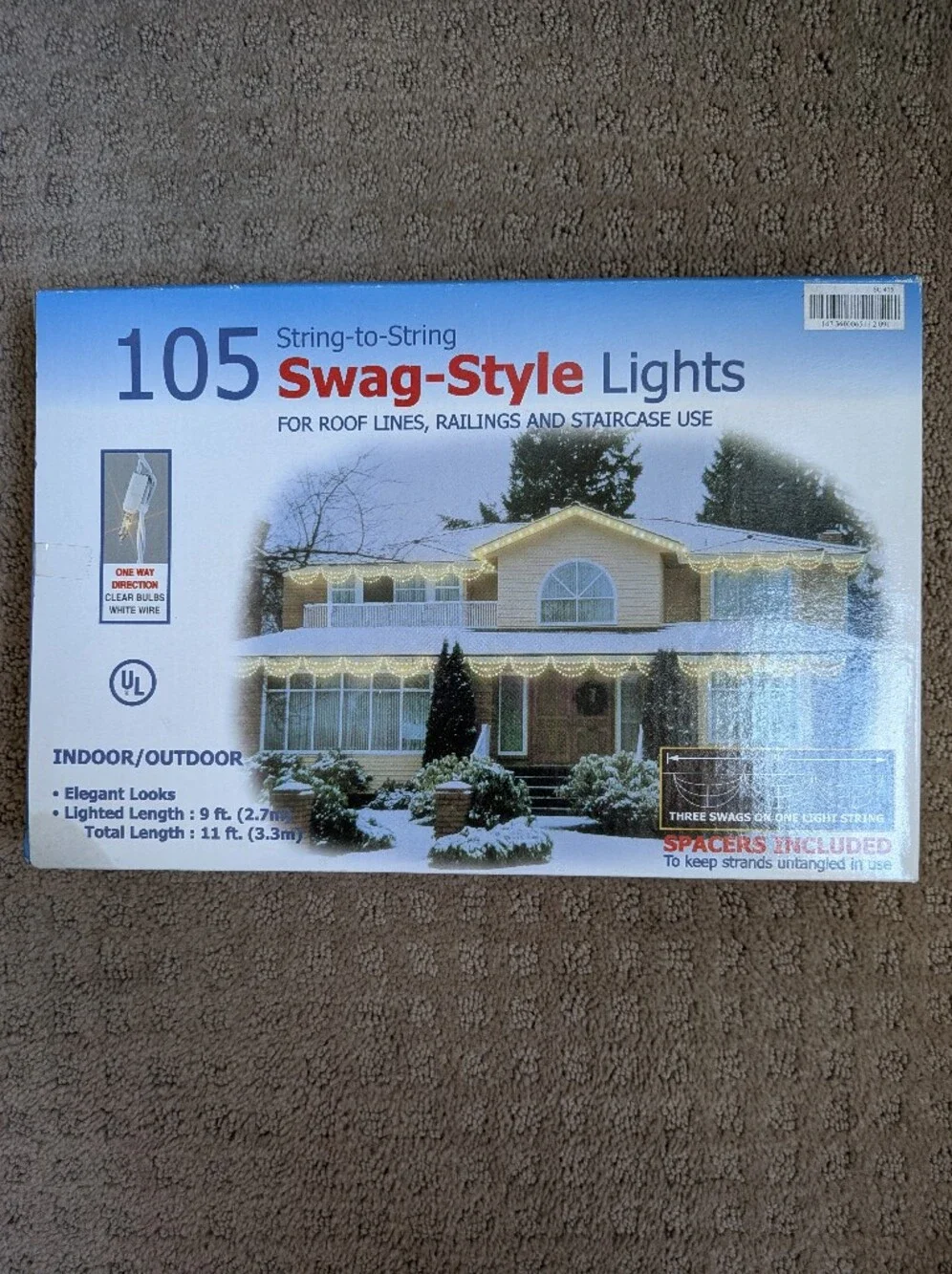 105 Swag-Style String-to-String Christmas Lights — Clear Bulbs, White Wire — NEW